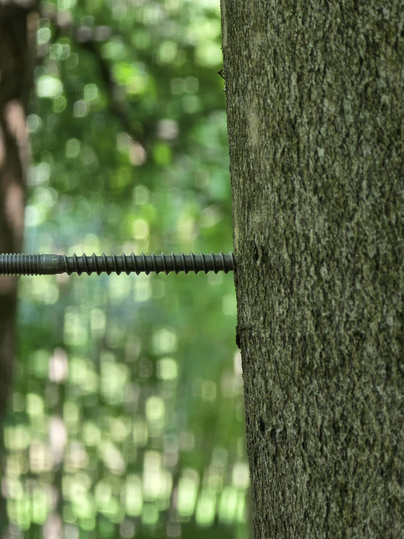 Mounting screw driven into the stem, thread still exposed
